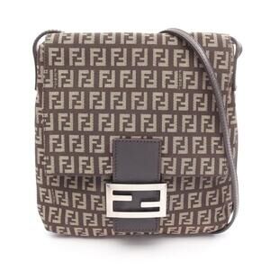 Fendi Zucchino Shoulder Bag Canvas Leather Brown